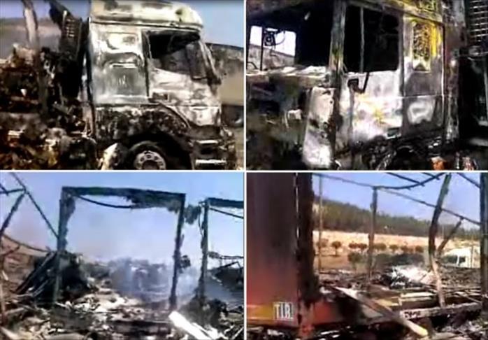 Turkish trucks burned in Syria