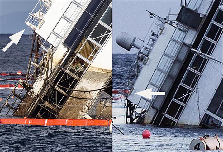 Costa Concordia su yüzeyine çıkmaya başladı