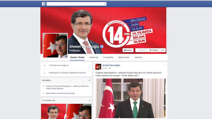 Başbakan Davutoğlu Facebook'ta