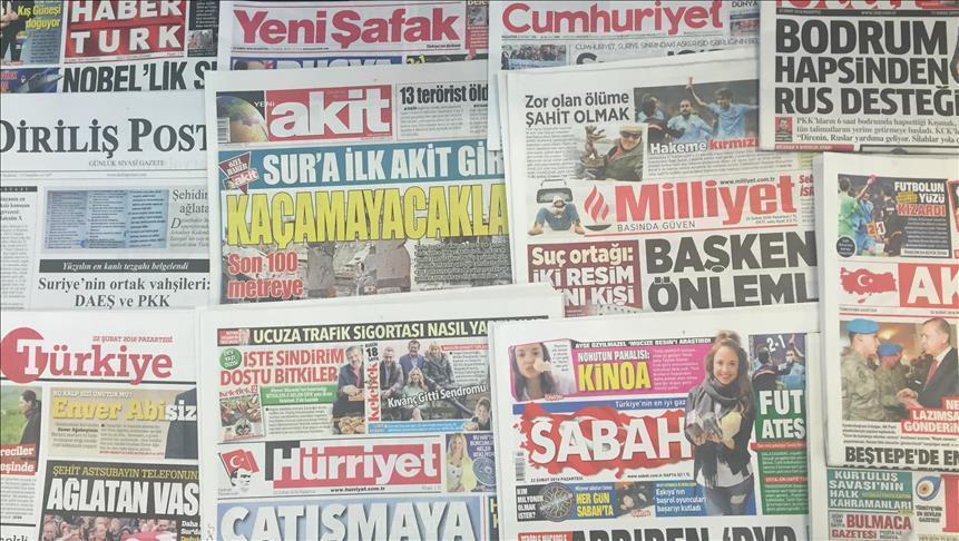 عناوین روزنامه‌های امروز پنجشنبه 25 فوریه ترکیه