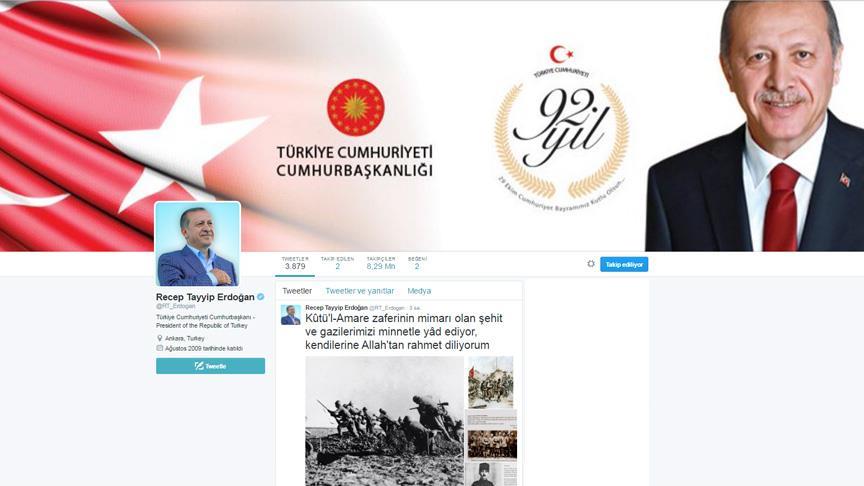 Cumhurbaşkanı Erdoğan'dan 19.16'da Kut'ül Amare mesajı