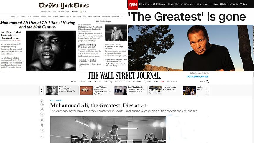 Muhammed Ali'nin vefatı ABD medyasında geniş yer buldu