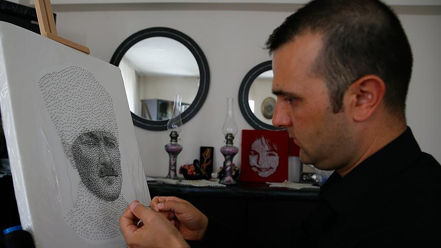 Binlerce iğne ile portreler yapıyor  