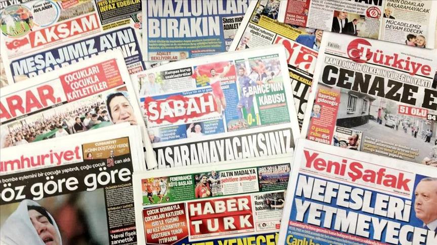 عناوین روزنامه‌های امروز سه شنبه 23 اوت ترکیه 