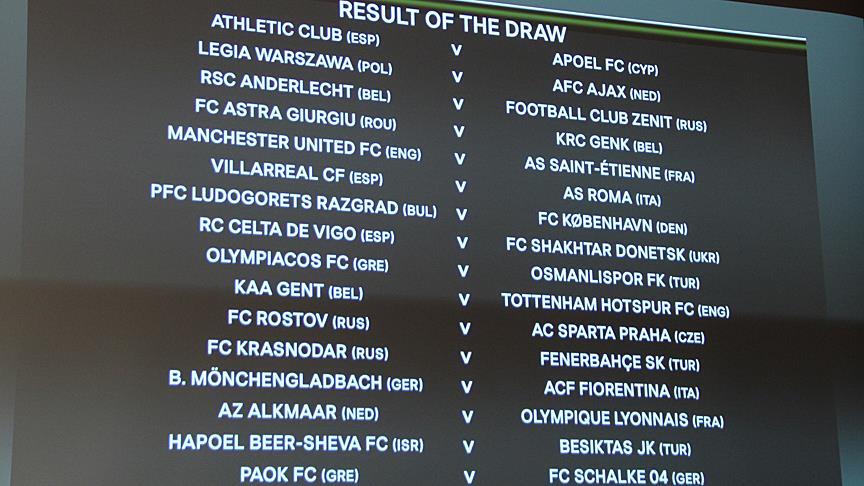 Turkish teams' opponents in Europa League unveiled
