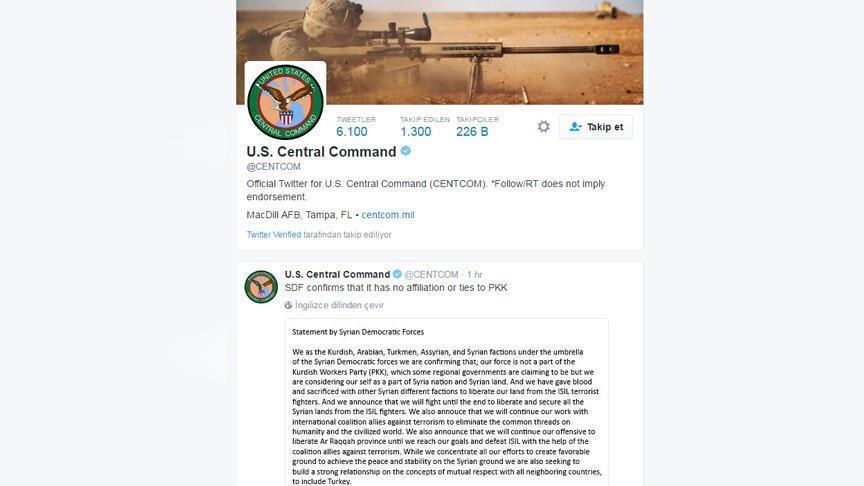 US posts SDF message denying PKK link