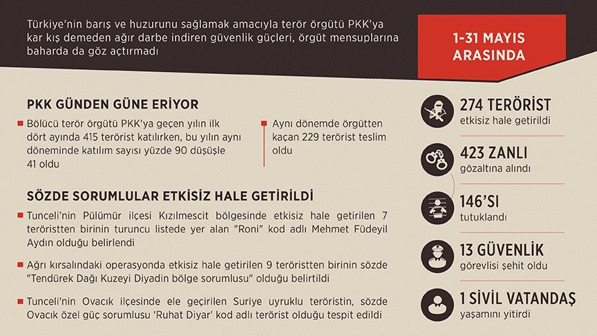 Terör örgütü PKK'ya mayıs ayında ağır darbe vuruldu