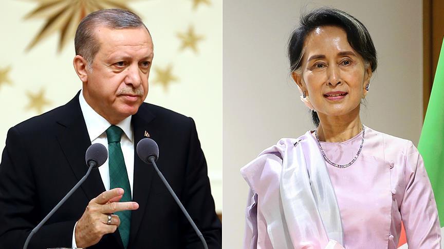 في اتصال هاتفي.. أردوغان يبحث قضية الروهنغيا مع زعيمة ميانمار