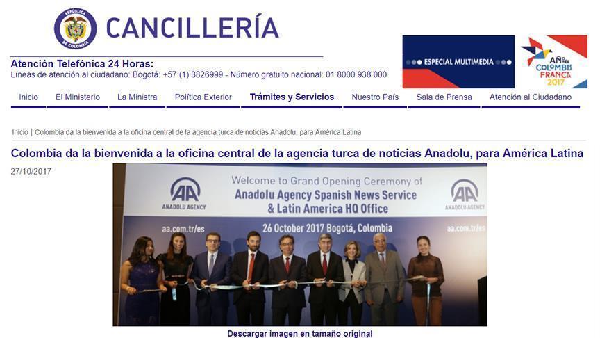 Colombia welcomes Anadolu Agency’s new service launch