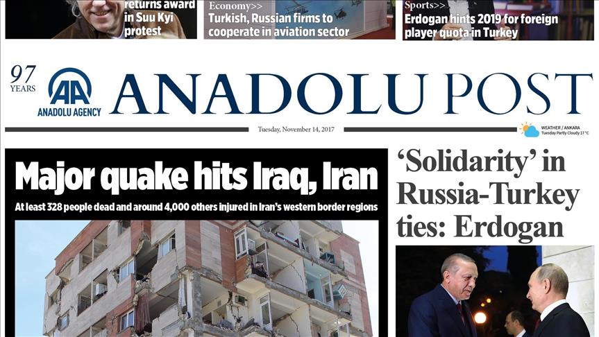 See Tuesday's top news with Anadolu Post