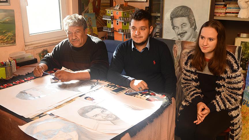 Kamyoncu baba ve çocuklarının resim tutkusu