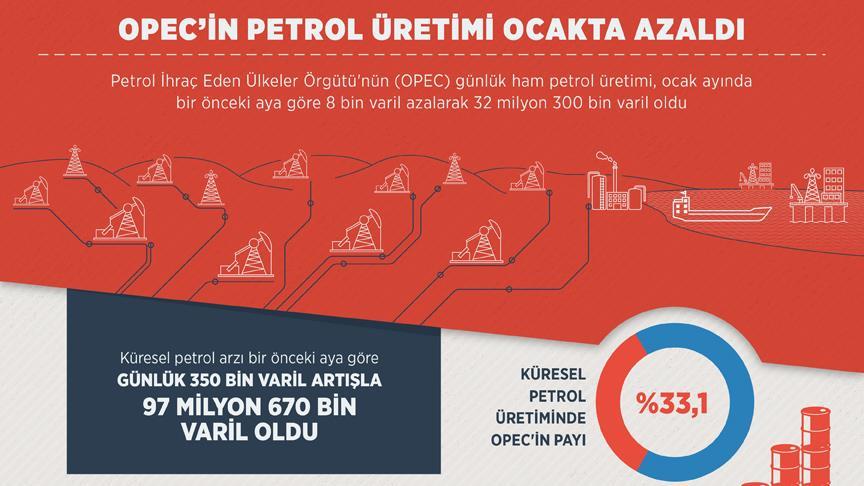 OPEC'in petrol üretimi ocakta azaldı