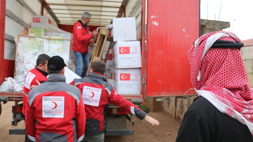 Turkish Red Crescent hands out aid in Afrin, Syria