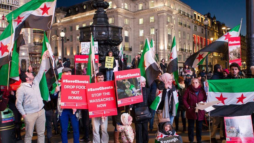 تظاهرة في لندن ضد الهجمات على الغوطة الشرقية