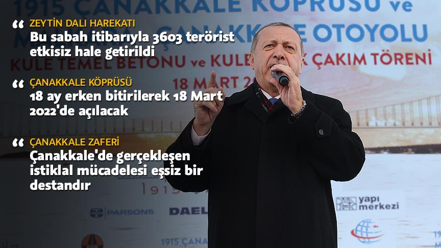 Cumhurbaşkanı Erdoğan: Zeytin Dalı Harekatı'nda 3603 terörist etkisiz hale getirildi
