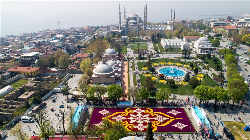 Центр Стамбула украсил огромный ковер из тюльпанов 