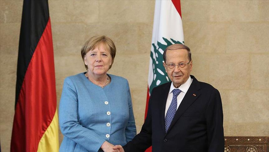 Germany’s Merkel meets Lebanese president in Beirut