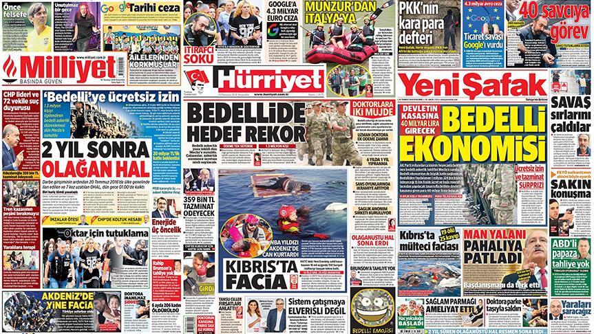 مهم‌ترین عناوین برخی روزنامه‌های امروز ترکیه