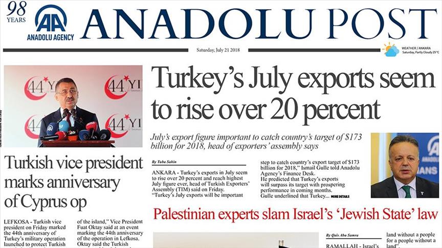 Anadolu Post - Issue of July 21, 2018
