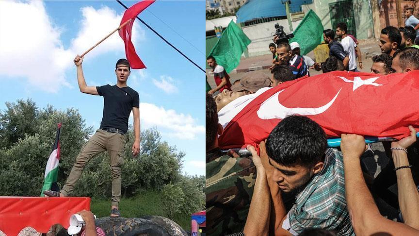 Palestinian martyr buried wrapped in Turkish flag