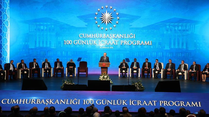 أردوغان: تنفيذ 1000 مشروع في أول 100 يوم للحكومة الرئاسية
