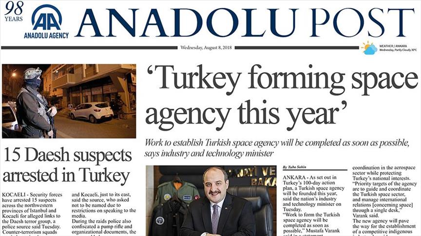 Anadolu Post - Issue of August 8, 2018