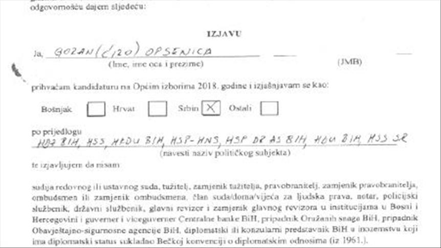 Goran Opsenica iz HDZ-a BiH izjasnio se kao Srbin i kao takav će dobiti mandat u Parlamentu FBiH 