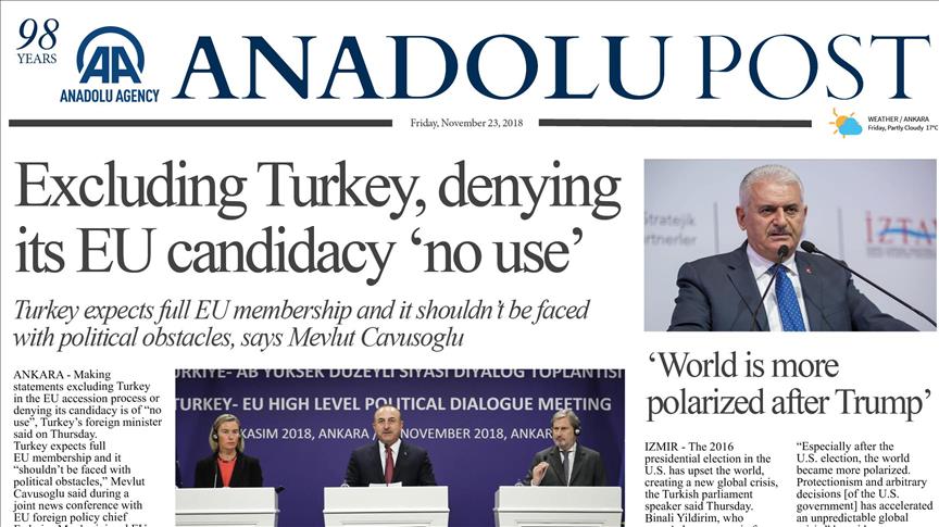 Anadolu Post Issue of November 22, 2018