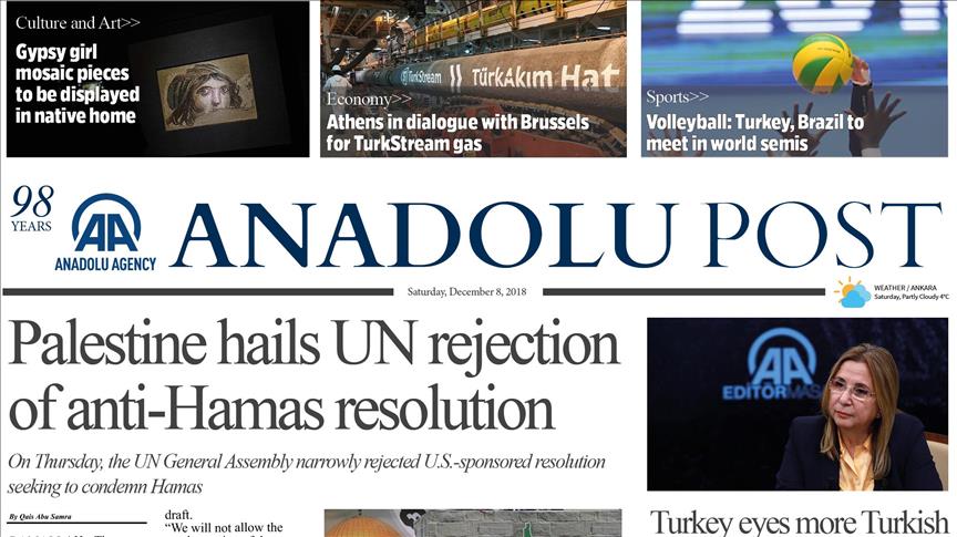 Anadolu Post - Issue of December 08, 2018