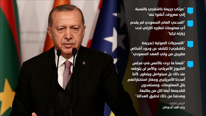 أردوغان: قاتل خاشقجي بالنسبة إلي معروف فأعلنوا عنه