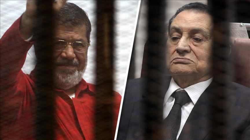 Egypt's Mubarak, Morsi attend jailbreak trial session