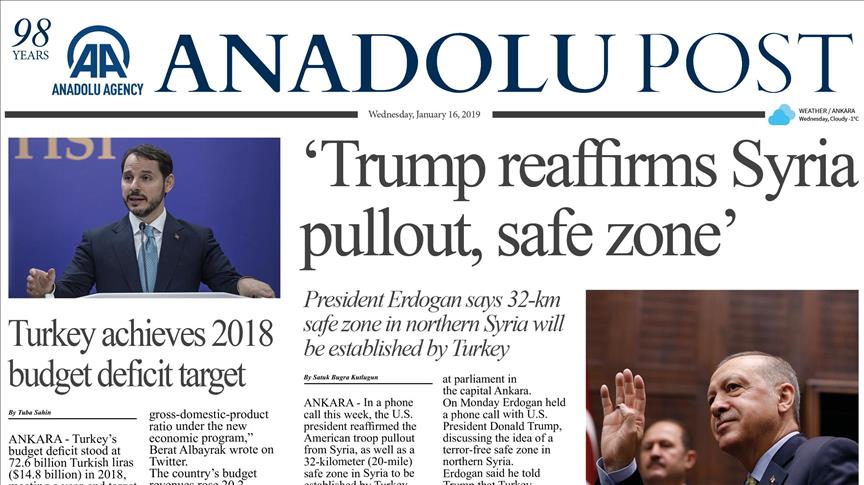 Anadolu Post Issue of January 16, 2019