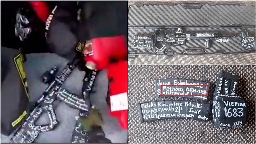 Teröristin silahındaki tarihi figürler dikkati çekti
