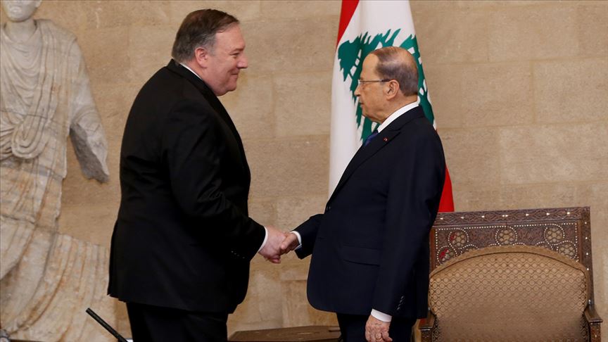 Lübnan Cumhurbaşkanı Avn ABD Dışişleri Bakanı Pompeo'yu kabul etti