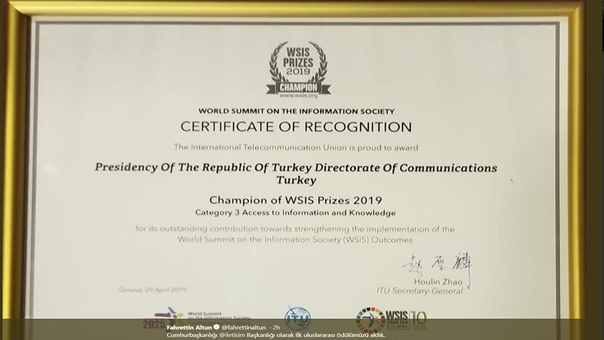 Turkish presidency wins UN award