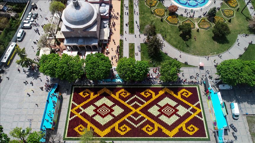بزرگترین فرش لاله جهان در میدان سلطان احمد استانبول