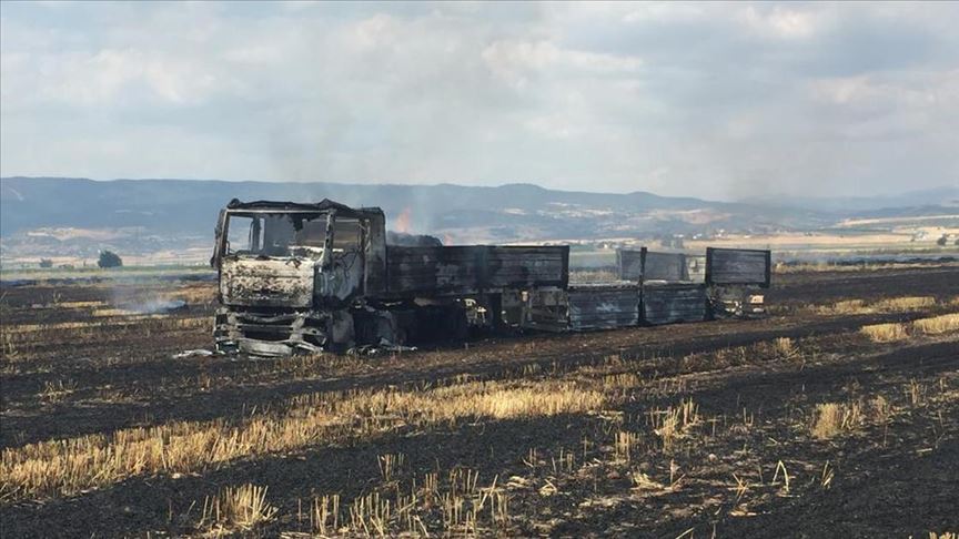 Sigara izmariti tarlayı ve tırı yaktı