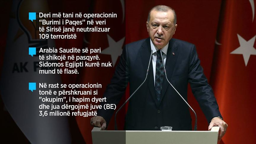 Erdoğan: Në operacionin Burimi i Paqes janë neutralizuar 109 terroristë