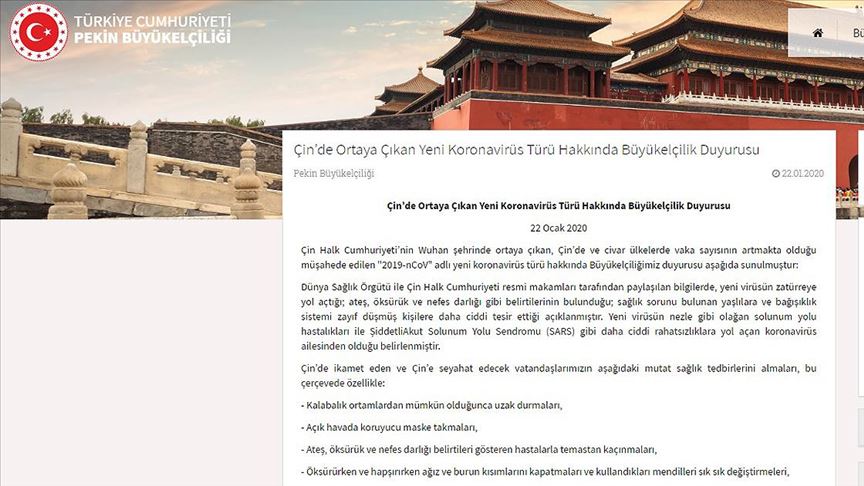 Türkiye'nin Pekin Büyükelçiliğinden Çin'e seyahat edecek vatandaşlara uyarı