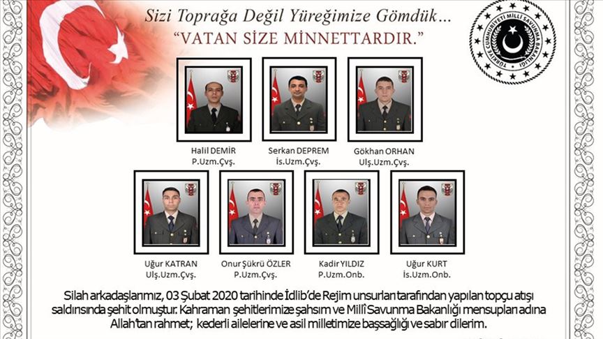 وزير الدفاع التركي يعزي شهداء بلاده في إدلب السورية