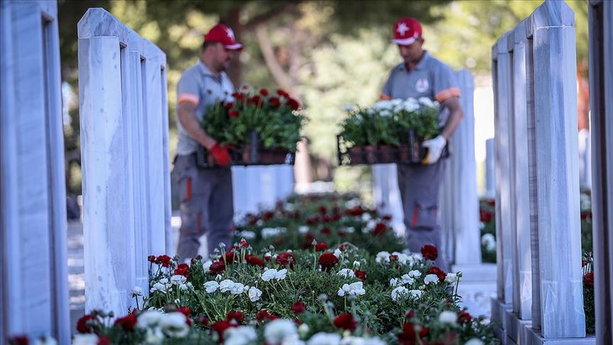 Çanakkale kahramanlarının mezarları 11 bin şakayıkla kırmızı beyaza büründü