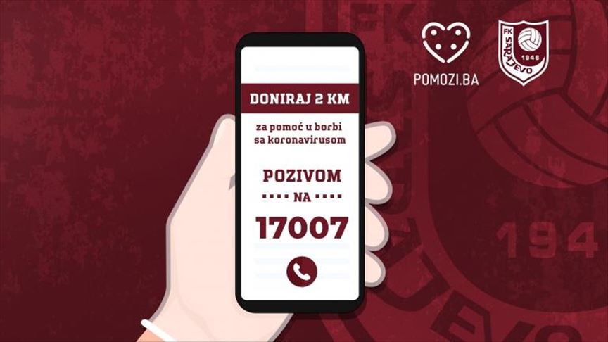 FK Sarajevo: Pozivom na 17007 doniraj 2 KM u borbi protiv koronavirusa