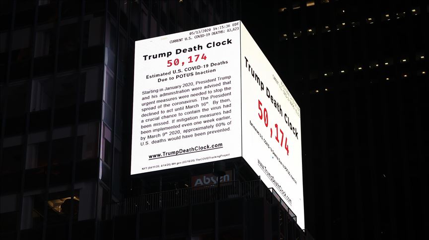 New York, vendoset "Ora e vdekjes Trump" që numëron vdekjet nga COVID-19