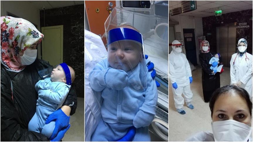 kovid 19 u yenen 17 gunluk bebek ile anne ve babasi alkislarla taburcu edildi