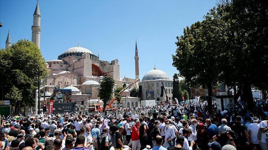 People of all walks of life say prayers at Hagia Sophia
