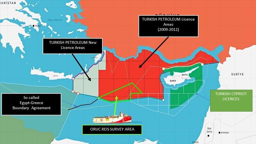 Méditerranée orientale: la Turquie partage la carte montrant la zone d'activité offshore d'Oruç Reis