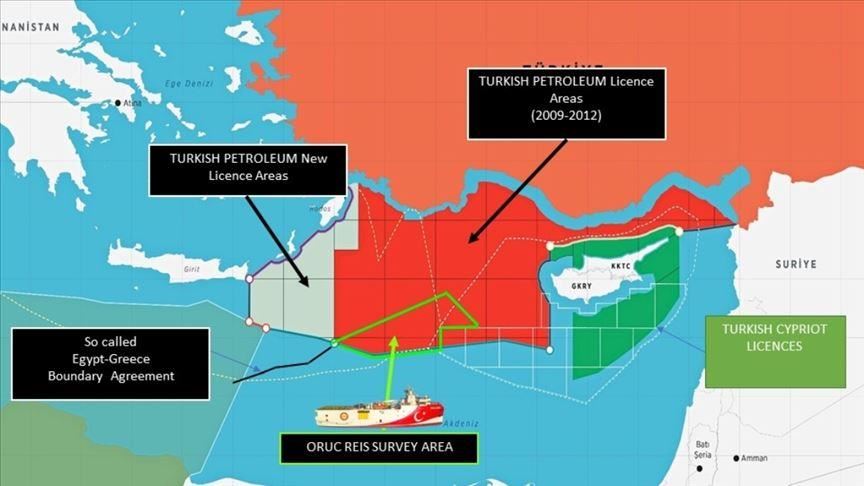 Turkey shares map of Oruc Reis's offshore activity