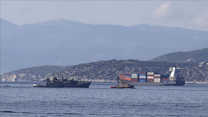Greek Navy ship collides with Portuguese cargo ship