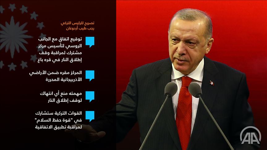 أردوغان يعلن عن مركز تركي روسي وقوة سلام بقره باغ