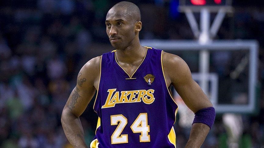 An image of former Los Angeles Lakers guard Kobe Bryant is seen on